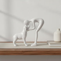 Human and Dog Statue Meaningful Gift Human and Dog Sculpture Compact Size Resin Figurine for Desk