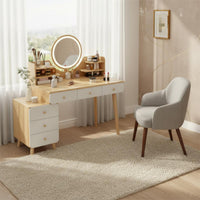 Dressing Table with Drawers and Cabinet Ample Storage Vanity Table with Side Cabinet Sturdy Construction Makeup Vanity with Lighted Mirror for Women