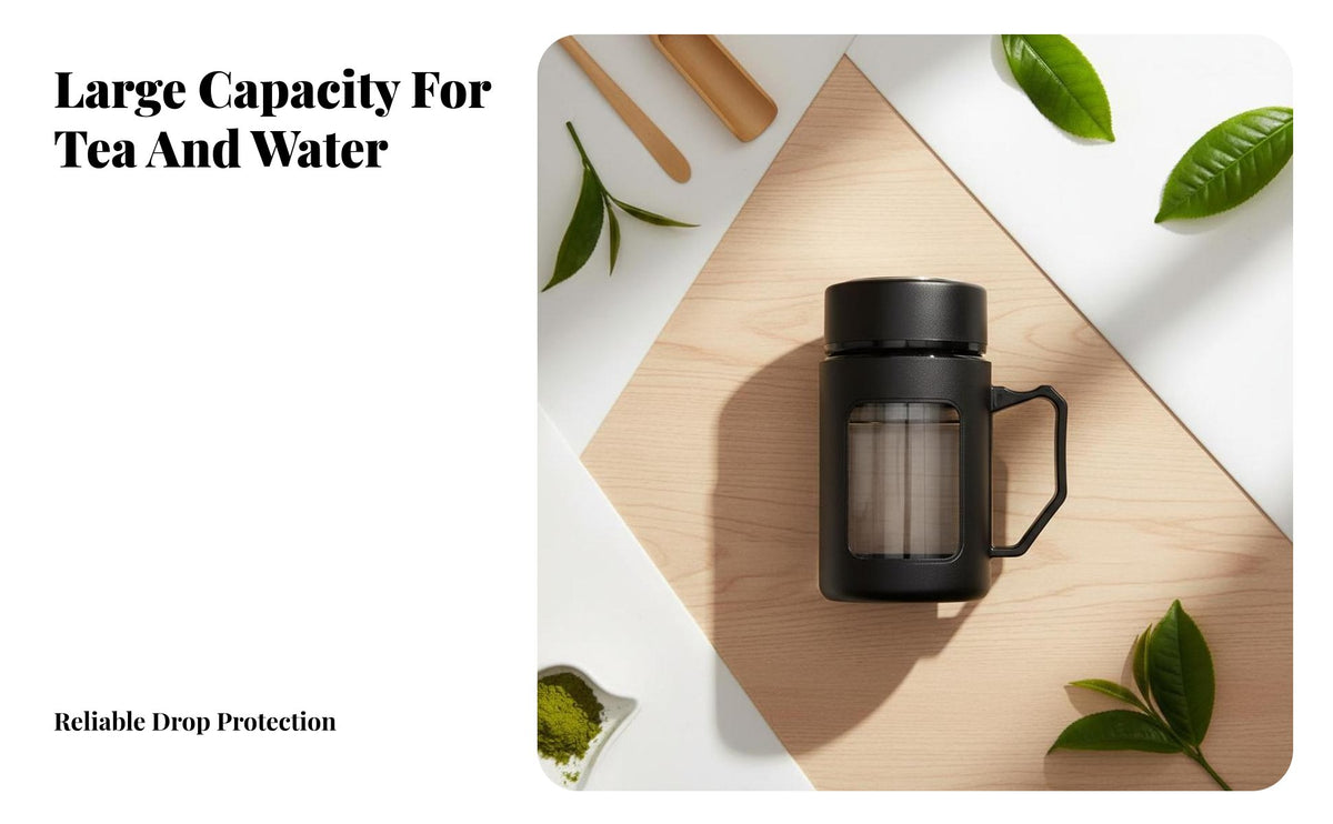 Glass Tea Infuser Mug Large Capacity Glass Tea Cup with Strainer Heat-Resistant Vessel for Students, Commuters, Home, On the Go, Travel