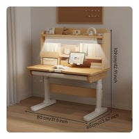 Child's Writing Table with Chair Wooden Student Writing Desk with Hutch Ergonomic Height Adjustable Homework Station Built-in Lamp Suitable for Kids Study Room Home School