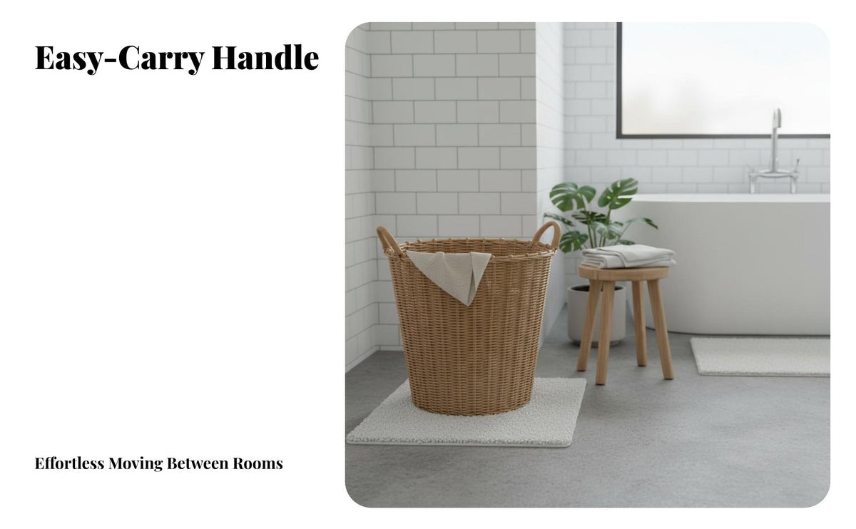Faux Rattan Clothes Hamper Large Capacity Rattan Clothes Hamper Stylish Decor Woven Laundry Basket for Washroom, Bedroom