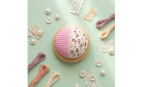 Round Wooden Base Pincushion Floral Print Patchwork Sewing Pins Cushion Gingham Wooden Sewing Pins Cushion Lace Trim