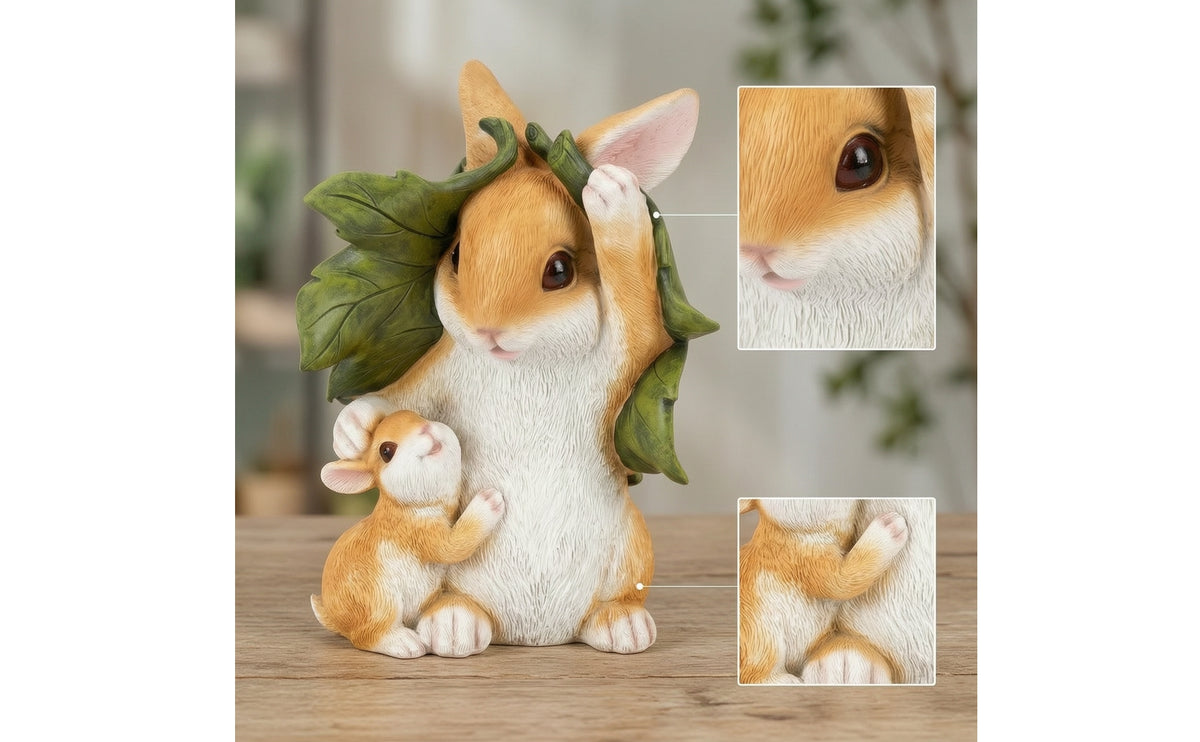 Hare Statue with Young Resin Bunny Family Sculpture Textured Hare Statue for Gardeners, Collectors, Patio, Flower Bed, Bookshelf