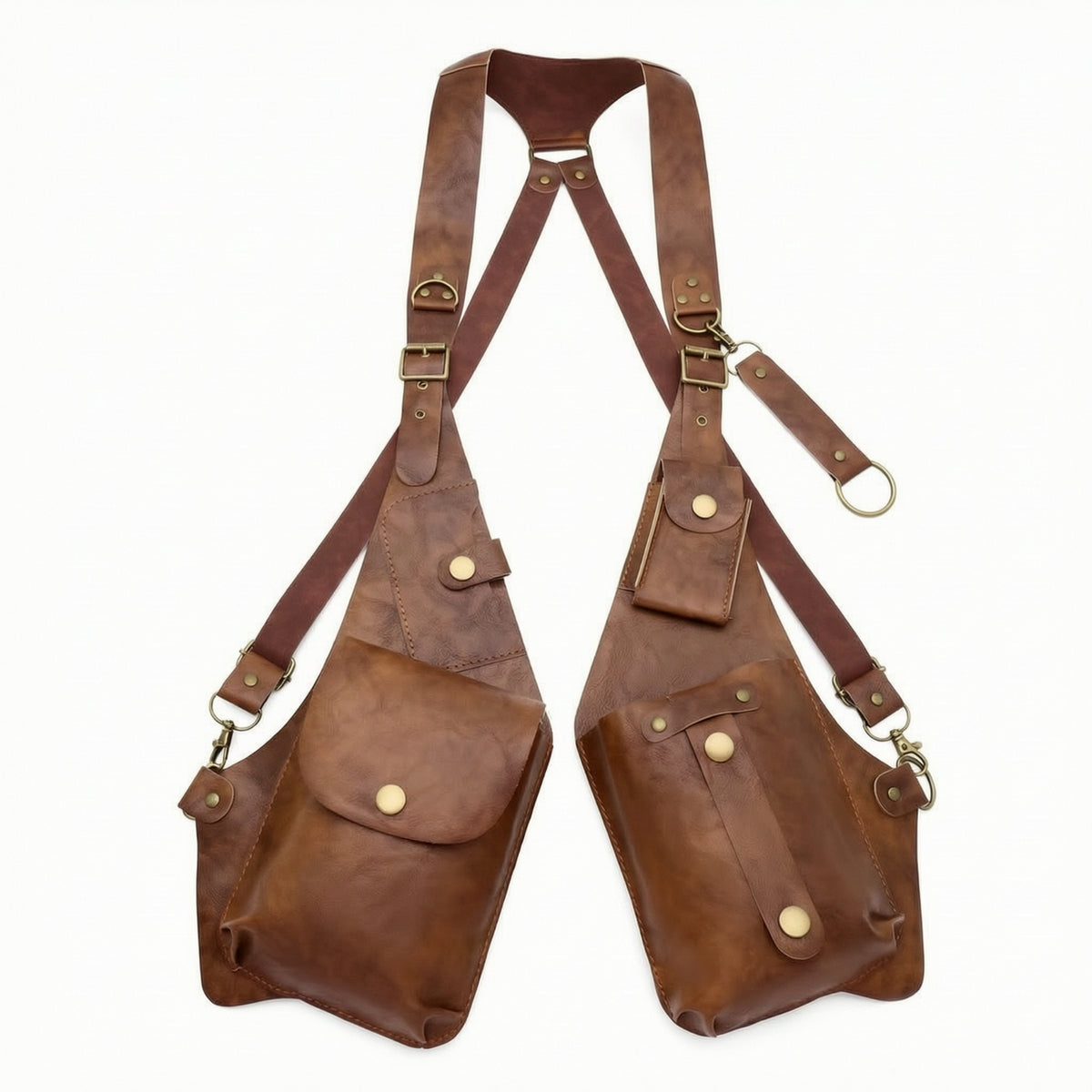 Adjustable Harness Bag with Detachable Pouch Multi-Pocket Leather Harness Vest Bag Handsunrestricted Gothic for Cosplayers, Bikers, Festivals, Cosplay, Halloween