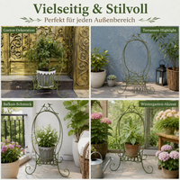 Wrought Iron Plant Stand, Rustic Foldable Flower Stand, 57x35x96cm Flower Stool for Balcony & Living Room, Antique Plant Shelf