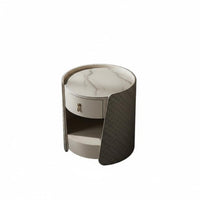 Minimalist aesthetic C-Shaped End Table with Drawer Modern Design Nightstand Space-Saving Household Furniture Sturdy framework for Apartment Dwellers, Homeowners, Students, Bedroom, Bedside, Small Spaces, Living Room