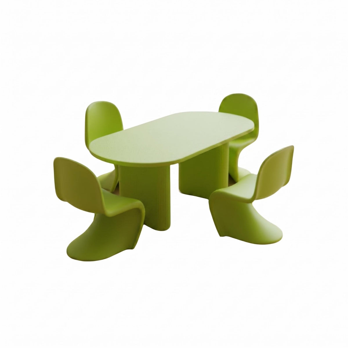 5 Pieces Light Green Dollhouse Dining Set Molded Plastic Miniature Table and Chairs Rounded Edges Miniature Dining Furniture Polished Finish for Display