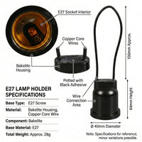 Home Improvement Outdoor Light for Garden Light Projects, Sealed E27 Lamp Holder with Soft Rubber Outer Casing, Hanging Lights Bulb Holder, 250V