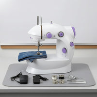 Compact Desktop Sewing Machine Foot Pedal Electric Sewing Machine White and Violet Adjustable Dials