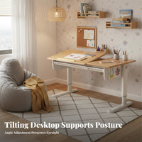 Adjustable Kids Study Desk and Chair Set Large Desktop Kids Desk and Chair Set Rounded Corners Ergonomic Student Workstation for Reading, Drawing