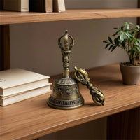 Tibetan Bell with Vajra Antique-Styled Bell with Vajra Handle Traditional for Practitioners, Collectors