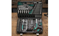 175 Pieces Chrome Vanadium Steel Automotive Socket Tool Kit 72-Tooth Mechanic Socket Set Molded Compartments Ratchet Wrench Set Hard Case for Mechanics, Auto Repair Shop, Garage