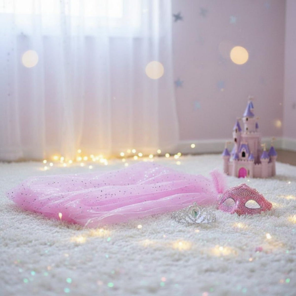 Ice Crystal Print Transparent Mantle Floor-Length Train Princess Cape Glittering Design Lightweight for Children, Themed Parties