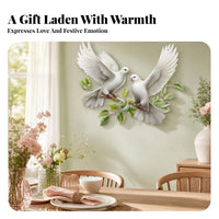 Feather Details Dove Wall Decor Layered Design Metal Wall Decoration White Finish