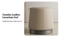 Round Padded Ottoman Genuine Leather Upholstery Vanity Seat Modern Minimalist Design Light Luxury Aesthetic for Homeowners