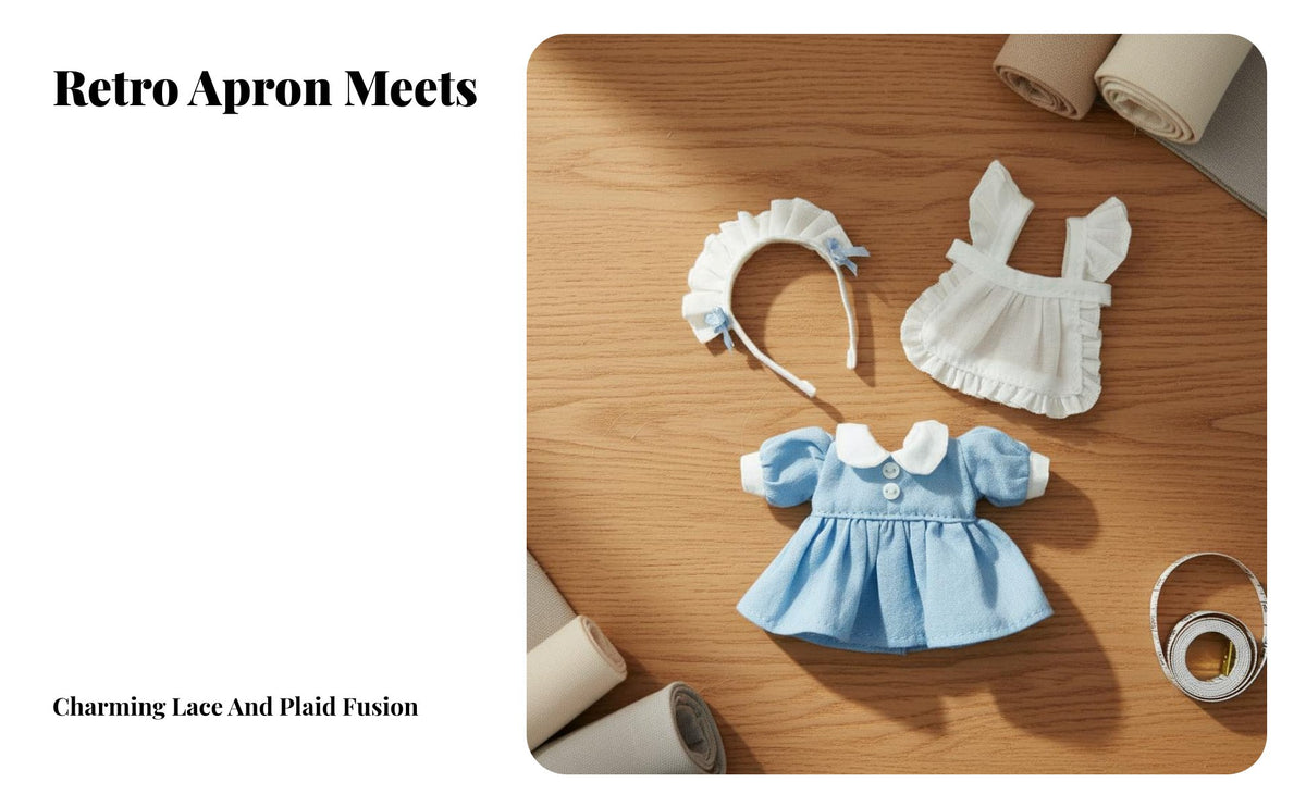 OB11 Maid Uniform Puff Sleeves Doll Maid Uniform Ruffled Details 1/12 Scale Doll Dress Set for Hobbyists