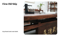 Reclaimed Boat Wood Design Chinese Gongfu Tea Table Set Long-Lasting Gongfu Tea Tray with Drainage Ship Wheel Chair Detailing Household Furniture Easy Cleaning for Homeowners, Business Owners, Collectors, Living Room, Study, Office, Reception Area
