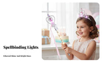 2 Pieces Rhinestsingle Accents Light-up Princess Accessory Set Shimmering Design Light-up Tiara and Wand Set Heart-Shaped Jewels Costume Prop for Girls, Childs, Toddlers, Birthday Party, Parties, Cosplay, Halloween