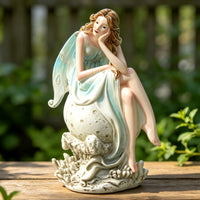 Seated Fairy Woman Statue Organic Carved Base Sitting Fairy Statue Floral