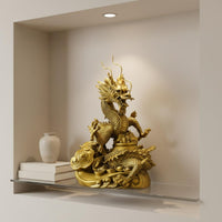 Auspicious Symbol Golden Dragon Statue Great Gift Chinese Dragon Sculpture Intricate Details Handmade for Art Collectors, Business Owners, Office, Desktop, Shop Opening, Housewarming