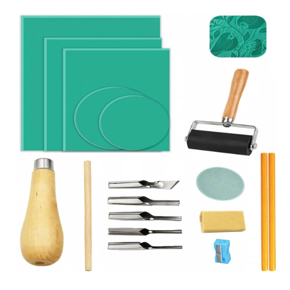 Stamp Carving Kit Handmade Linocut Kit Compact for Home, School, Artists