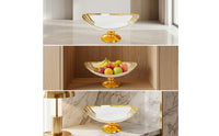 Ceramic Bowl with Pedestal Base Gold-Accented Foot Bowl with Scalloped Rim Decorative Round for Tabletop, Dining Table