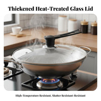 High Temperature Resistant Tempered Glass Wok Lid Food-Grade Materials Universal Glass Pot Lid Anti-Scald Handle for Home Cooks, Restaurant