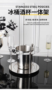 Stainless Steel Bullet Shot Glass Rack with Ice Bucket for Bars