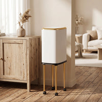 High-Legged Trash Can with Raised Legs Narrow Trash Can with Wheels and Lid Compact Bin Rolling for Office