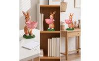 Hare Figurine with Bowl Resin Hare Statue with Bowl Hand-Painted Storage Figurine for Entryway, Desktop, Vanity