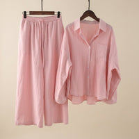 Airport Outfit 2 Piece Set for Women with High Waisted Trousers, Linen Blend Travel Lounge Wear, Plus Size Casual