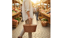 Picnic Basket with Lid Rattantype with Handle Sturdy for Shopping