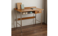 Wood Writing Desk with Metal Legs Stainless Steel Frame Retro Style Writing Desk Rustic Simplicity Aesthetic Home Furniture for Students, Bedroom