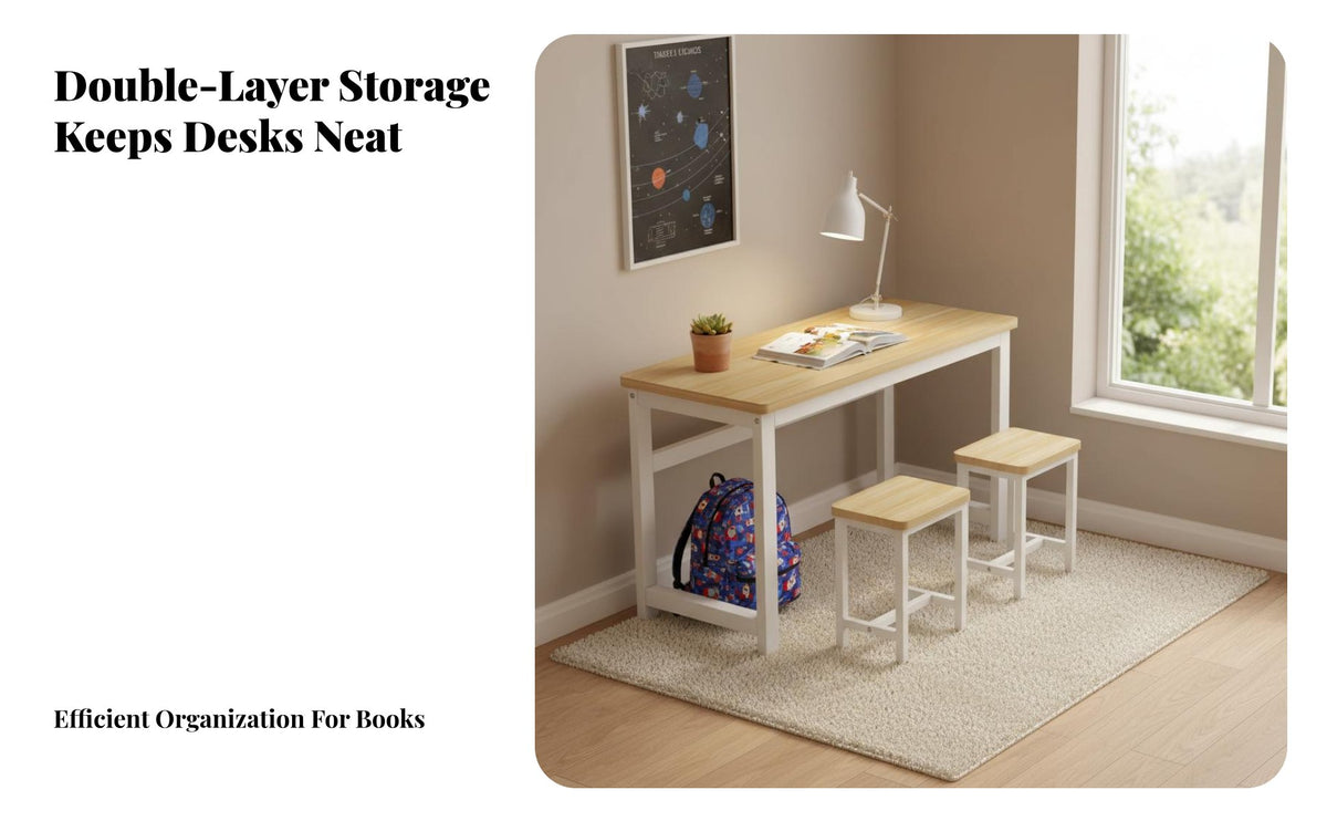Round Corner Study Desk Construction School Study Table Easy to Tidy Children Desk and Chair Set for Students, Boys, Classroom, Bedroom, Playroom
