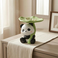 Seated Lotus Leaf Panda Organizer Tabletop Panda Tray Organizer Black and White