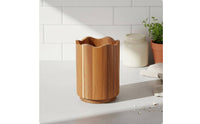Wooden Pen Holder Decorative Edge Design Wooden Brush Holder Multi-Functional Tabletop Cutlery Organizer for Kitchen Counter