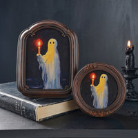 Halloween Cute Ghost Holding Candle Decorative Frame with Baroque Style