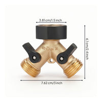 Brass Garden Hose Splitter with Shut off Valves Threaded Hose Splitter with Washers Leak Proof Y Connector Heavy Duty for Gardeners, Homeowners, Patio, Backyard
