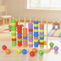 Educational Approach Wooden Peg Board Bead Game Fine Motor Bead Matching Toy Hand-Eye Coordination Wooden Peg Board with Beads Stacking for Toddler Boys and Girls, Toddlers, Preschoolers, Home, Classroom