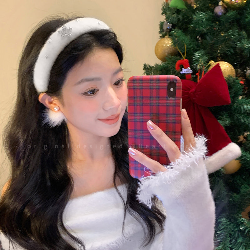 白色毛绒雪花高颅顶发箍女秋冬高级感绝美头箍巨好看日常外戴发饰