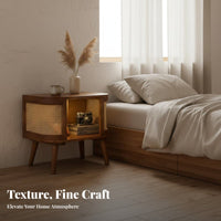 Minimalist Design Woven Door decorative Cabinet Nordic influenced Nightstand Japanese artistic Bedside Table Multi-Functional for Apartment Dwellers, homeowners, Adults, Bedroom, Living Room, Hallway, Entryway
