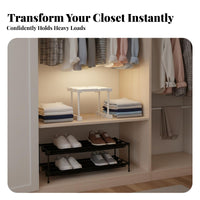 Space Saving Extendable Closet Shelf Tool-Tool-Less Assembly Expandable Shelf Organizer Easy to Install for Homeowners, Wardrobe, Bedroom