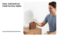 Multi-Function LED Digital Alarm Clock Adjustable Brightness Digital Wood Clock Temperature Display for Seniors, Bedroom, Bedside, Dorm Room