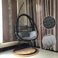 Hanging Basket Chair with Stand Freestanding Rattan Swing Chair with Stand Cushioned Furniture for Balcony, Living Room, Reading Corner