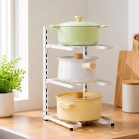 3-Tier Pot Rack, Freestanding Pan Rack for Cabinet, Cookware Organiser for Countertop, Painted Metal Kitchen Storage
