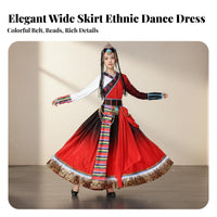 Tibetan Dance Dress Breathable Material Chinese Ethnic Dance Costume Mongolian Performance Gown Handmade Accessories