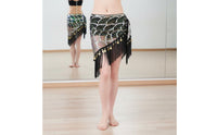 Lightweight Belly Dance Hip Scarf Adjustable Tie Sequin Fringe Skirt Asymmetrical Dance Skirt for Stage Performance, Halloween Party