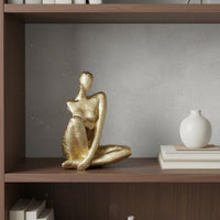 Golden Sitting Lady Figurine Elegant Accent Piece Abstract Woman Statue Handcrafted Look House Decoration for Living Room