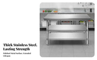 Stainless Steel Work Table Rust-Resistant Commercial Kitchen Prep Table Easy to Clean Commercial Food Prep Station for Chefs, Caterers, Bakery, Garage