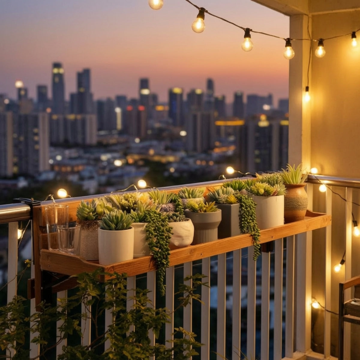 Balcony Railing Hanging Shelf Outdoor Foldable Balcony Shelf Deck Hanging Table for Plant Display